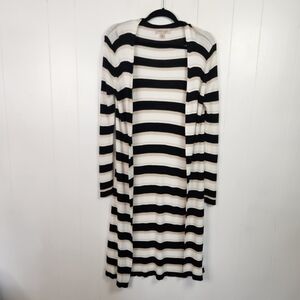 Philosophy Ribbed Open Front Long Cardigan Sweater Navy Stripe Size Large Office